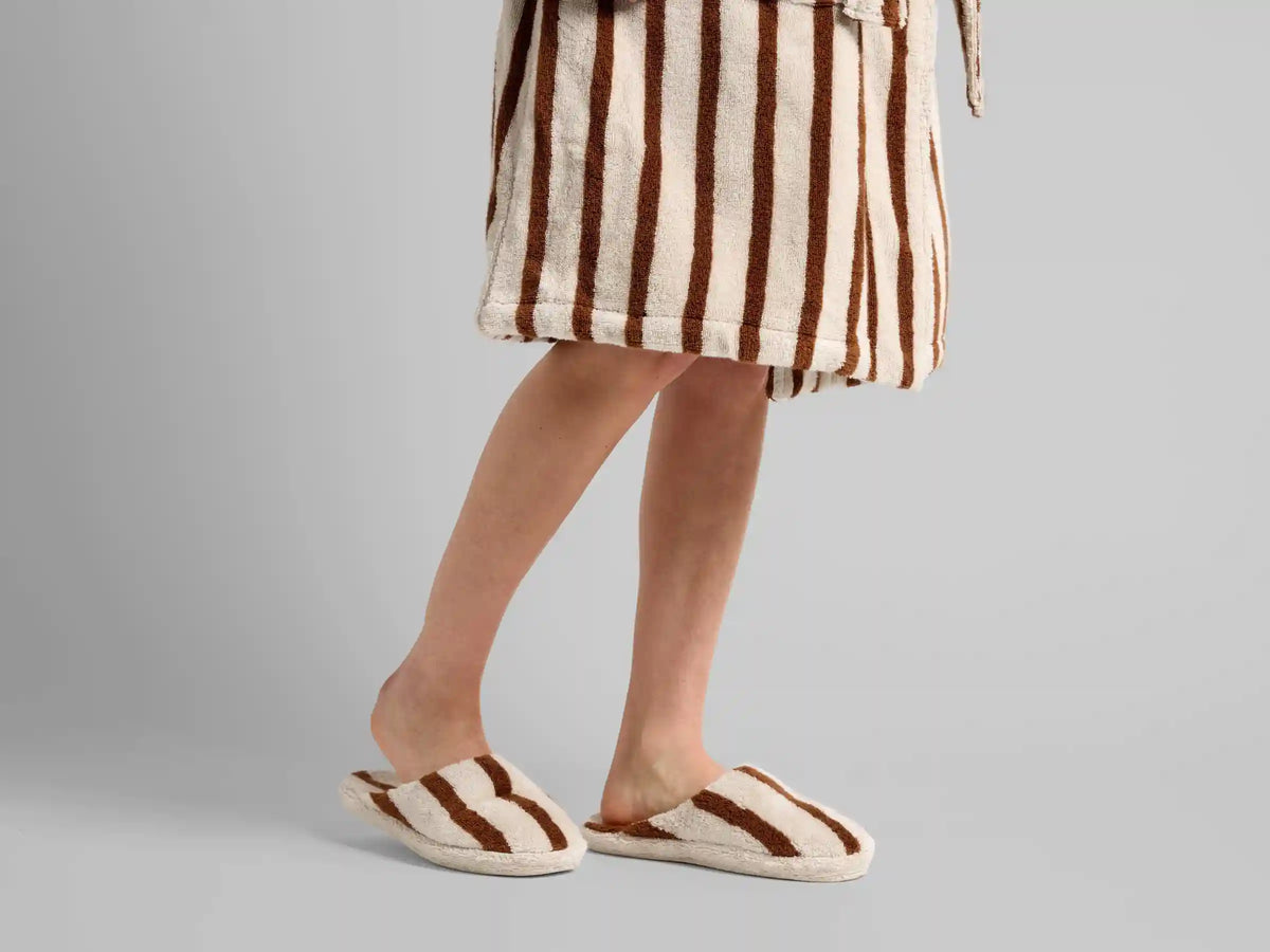 Terry Stripe Slippers - FINAL SALE (Bone and Tobacco)