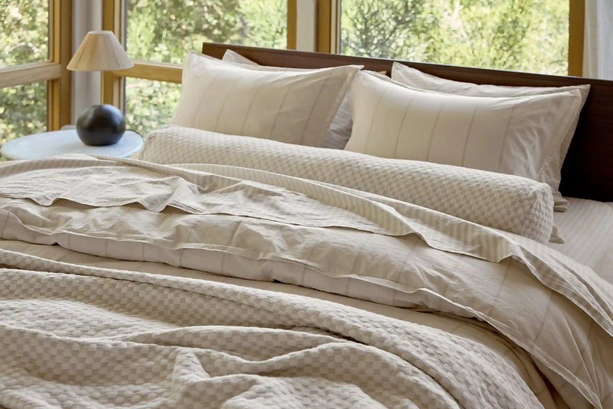 Percale Fitted Sheet (Bone Stripe)