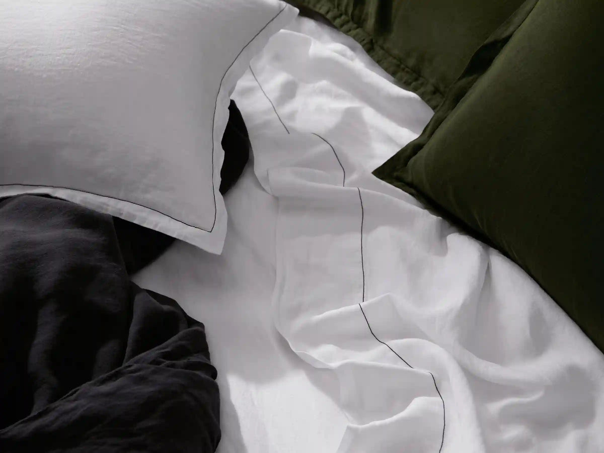 Linen Tencel Top Sheet - FINAL SALE (White with Black)