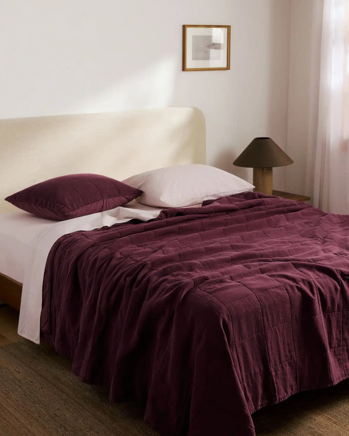 Linen Box Quilted Sham Set (Garnet)