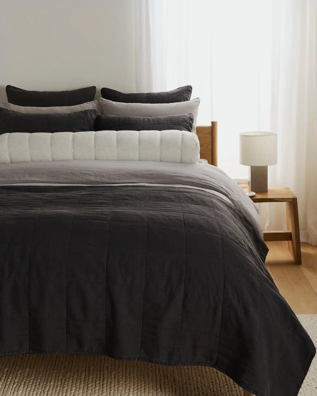Linen Box Quilted Euro Sham (Onyx)