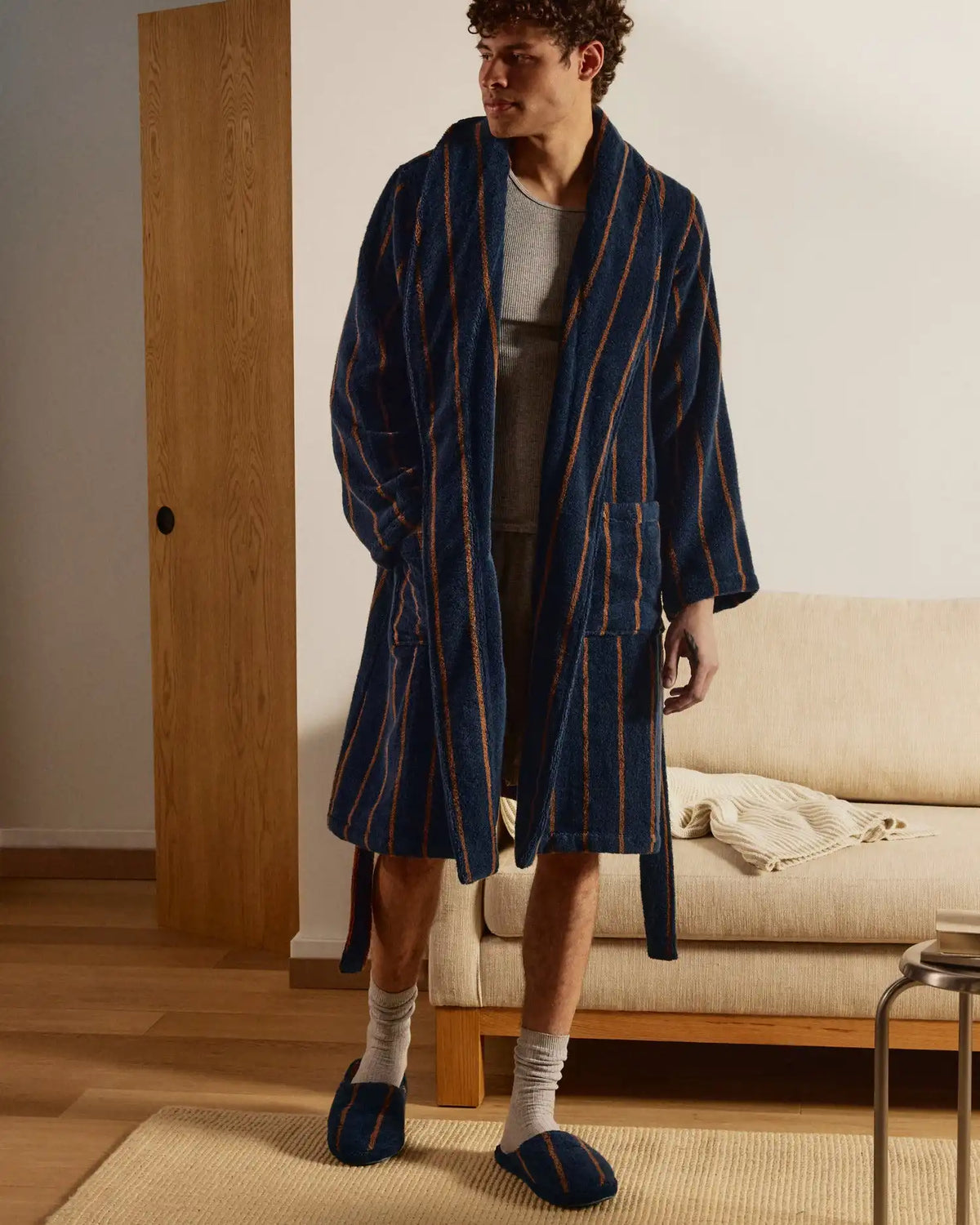 Turkish Cotton Stripe Robe (Ink with Tobacco)