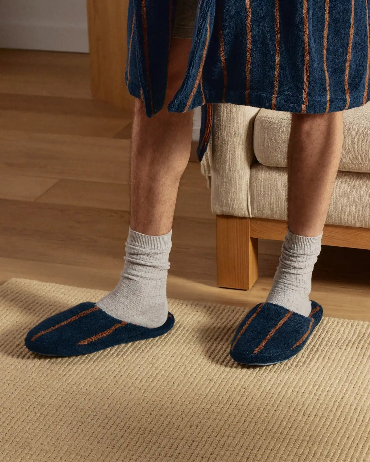 Turkish Cotton Stripe Slippers (Ink with Tobacco)