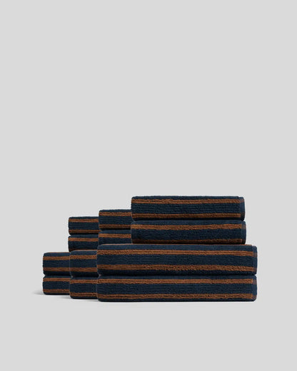 6+6 Organic Resort Stripe Bath Bundle - Ink with Tobacco