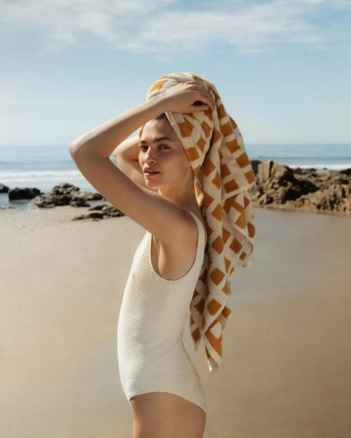 Capri Check Beach Towel - FINAL SALE (Marigold with Natural)