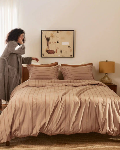 Brushed Cotton Duvet Cover Set - Adobe Stripe TW/XL