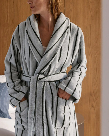 Turkish Cotton Stripe Robe (Sky with Evergreen)
