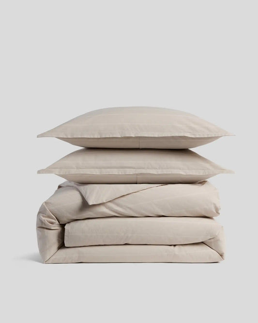Brushed Cotton Duvet Cover Set - Bone Stripe F/Q