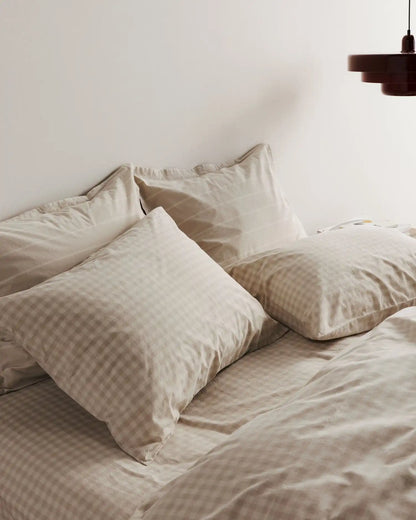 Brushed Cotton Sheet Set - Bone Check F/Q