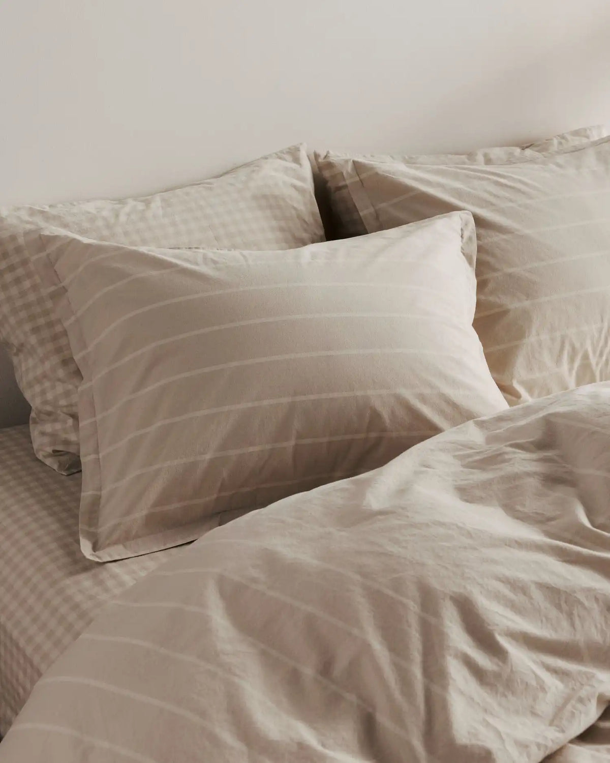 Brushed Cotton Duvet Cover Set - Bone Stripe TW/XL