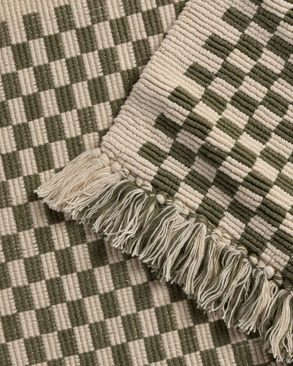 Organic Checkered Bath Rug (Natural and Thyme)