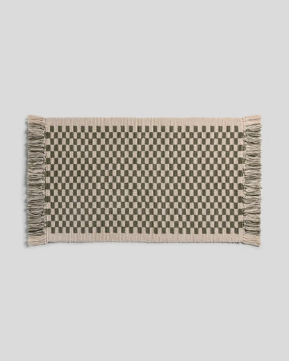Organic Checkered Bath Rug (Natural and Thyme)