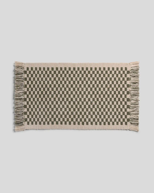Organic Checkered Bath Rug (Natural and Thyme)