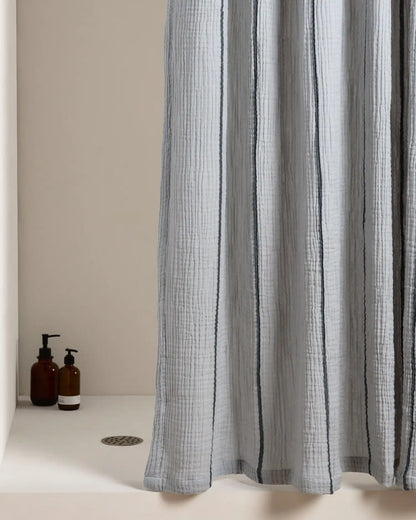 Organic Cloud Cotton Shower Curtain (Soft Sky and Ink Stripe)