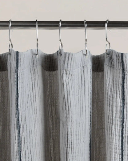 Organic Cloud Cotton Shower Curtain (Soft Sky and Ink Stripe)