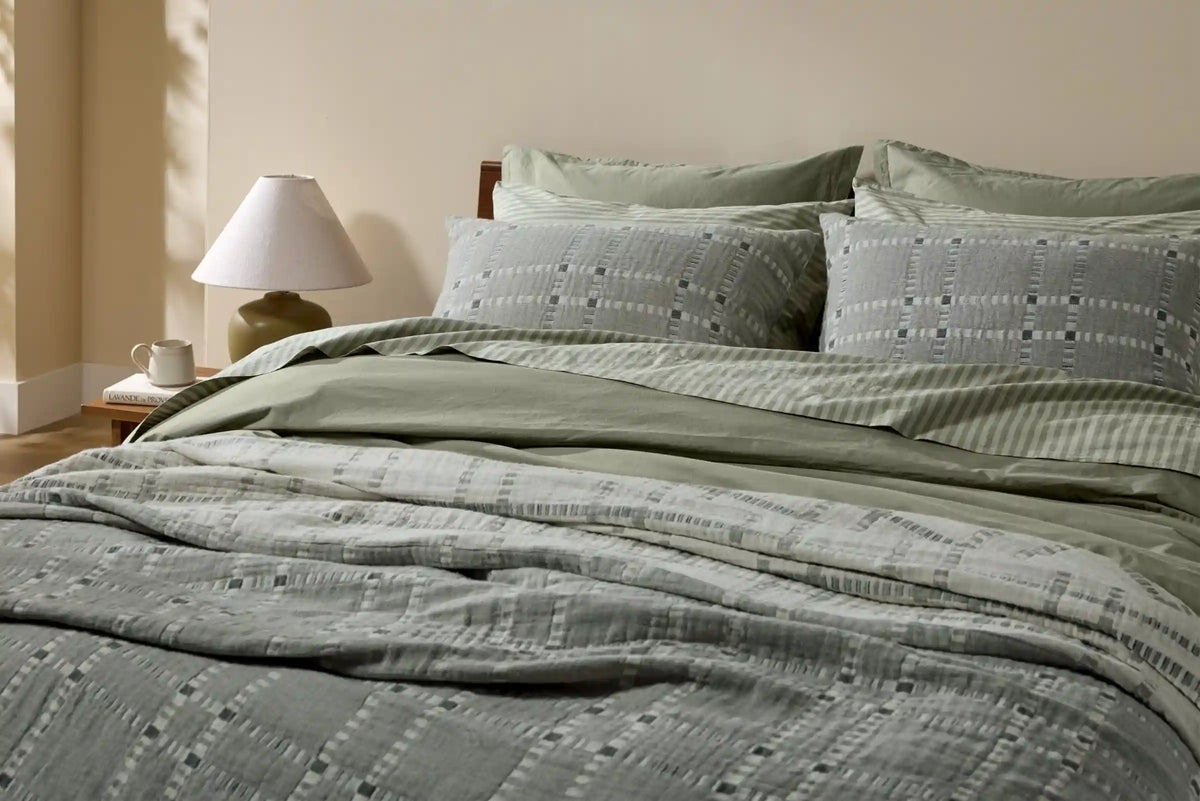Grid Cotton Wool Coverlet - FINAL SALE (Moss)