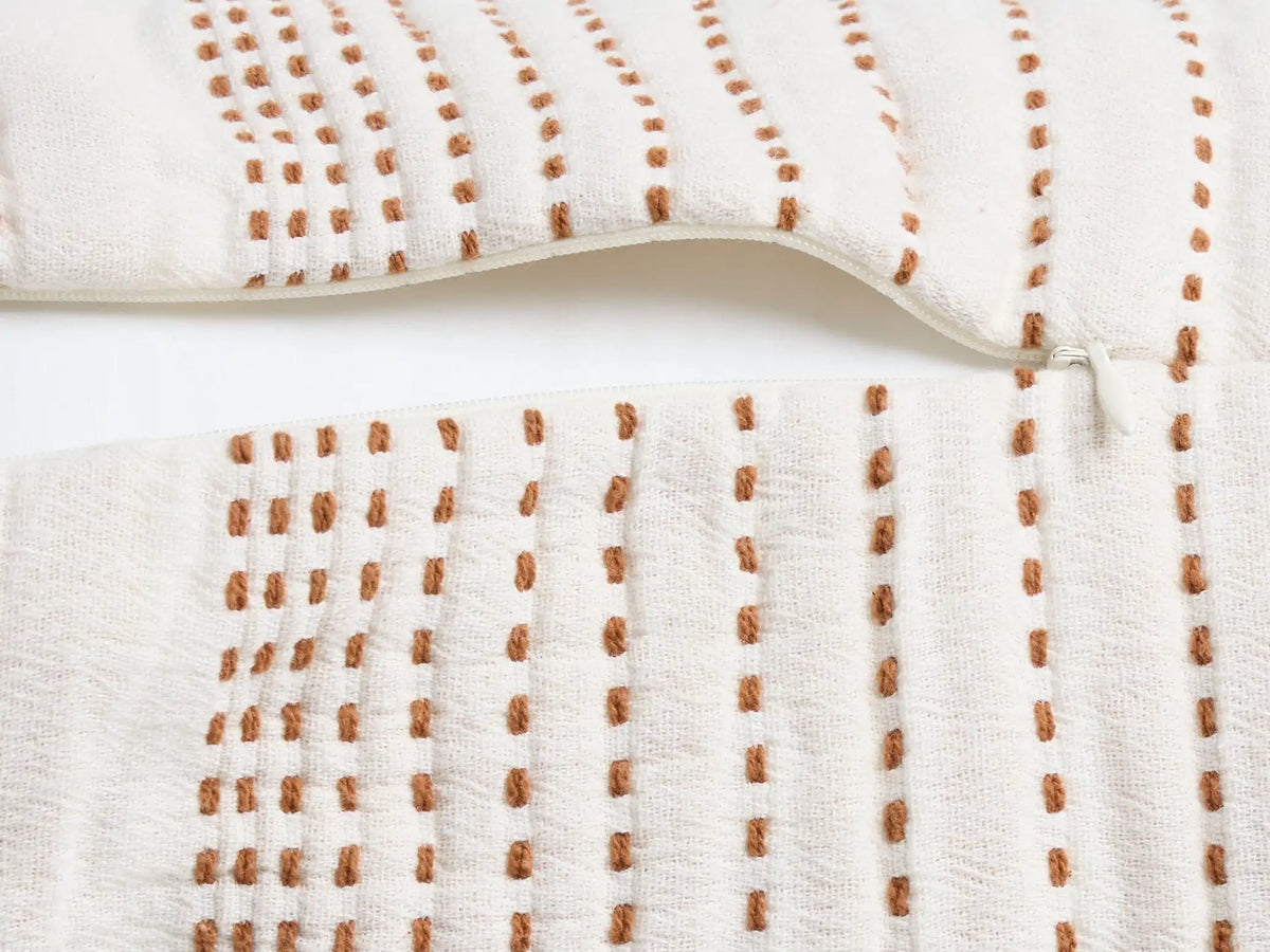Hand Stitched Bolster Pillow Cover - FINAL SALE (Cream and Tobacco)