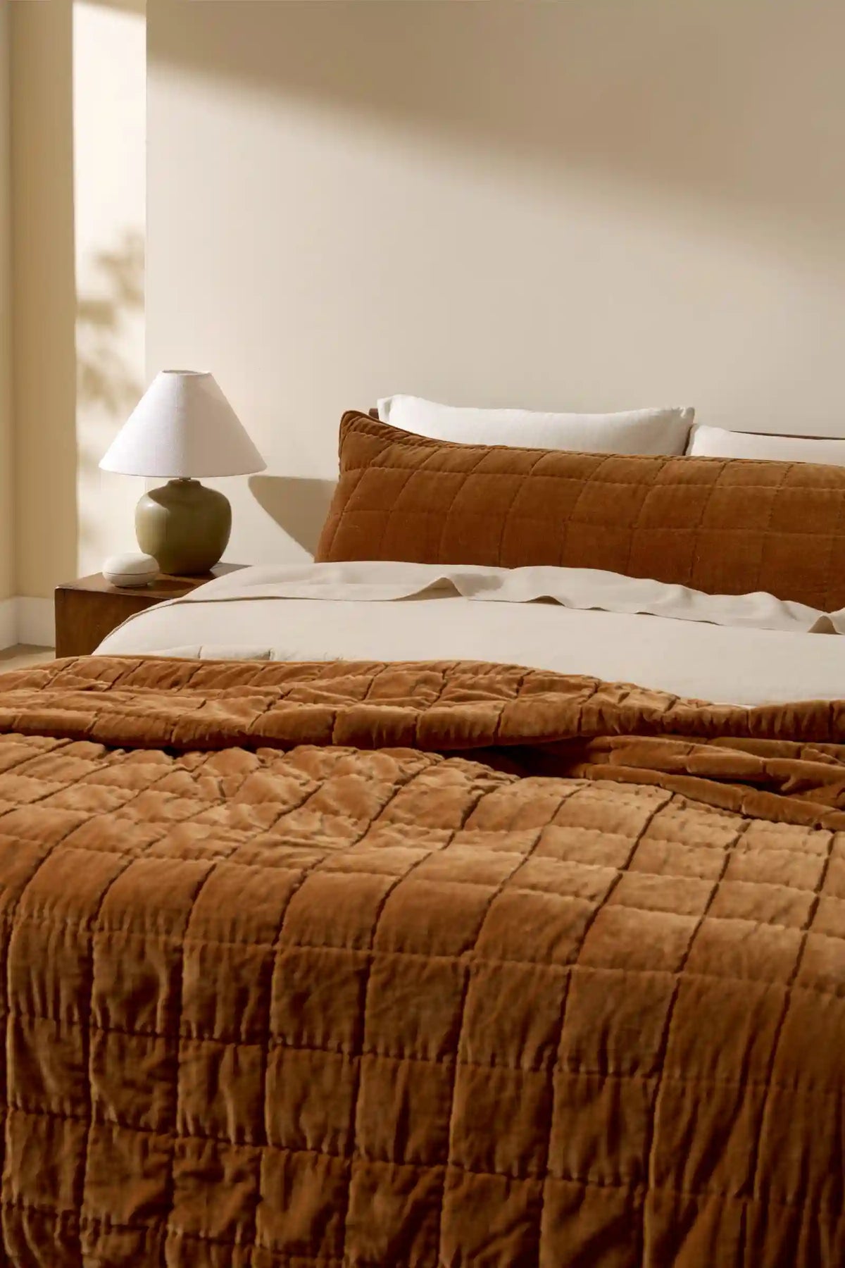 Hand Stitched Velvet Body Pillow Cover (Tobacco)