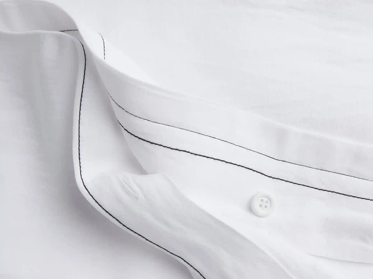 Linen Tencel Duvet Cover - FINAL SALE (White with Black)