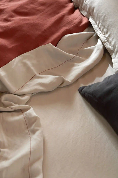 Linen Tencel Fitted Sheet - FINAL SALE (Bone with Canyon)