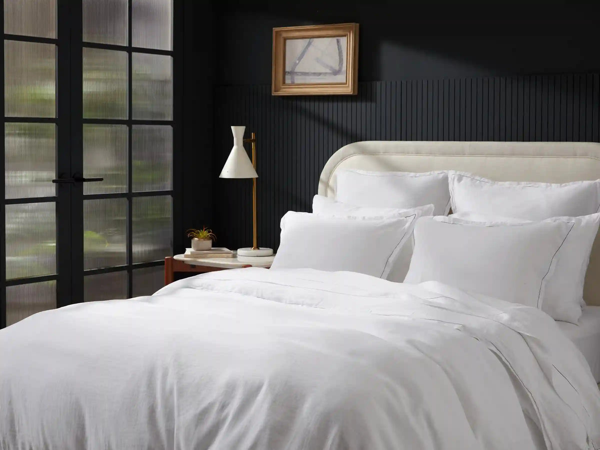 Linen Tencel Top Sheet - FINAL SALE (White with Black)