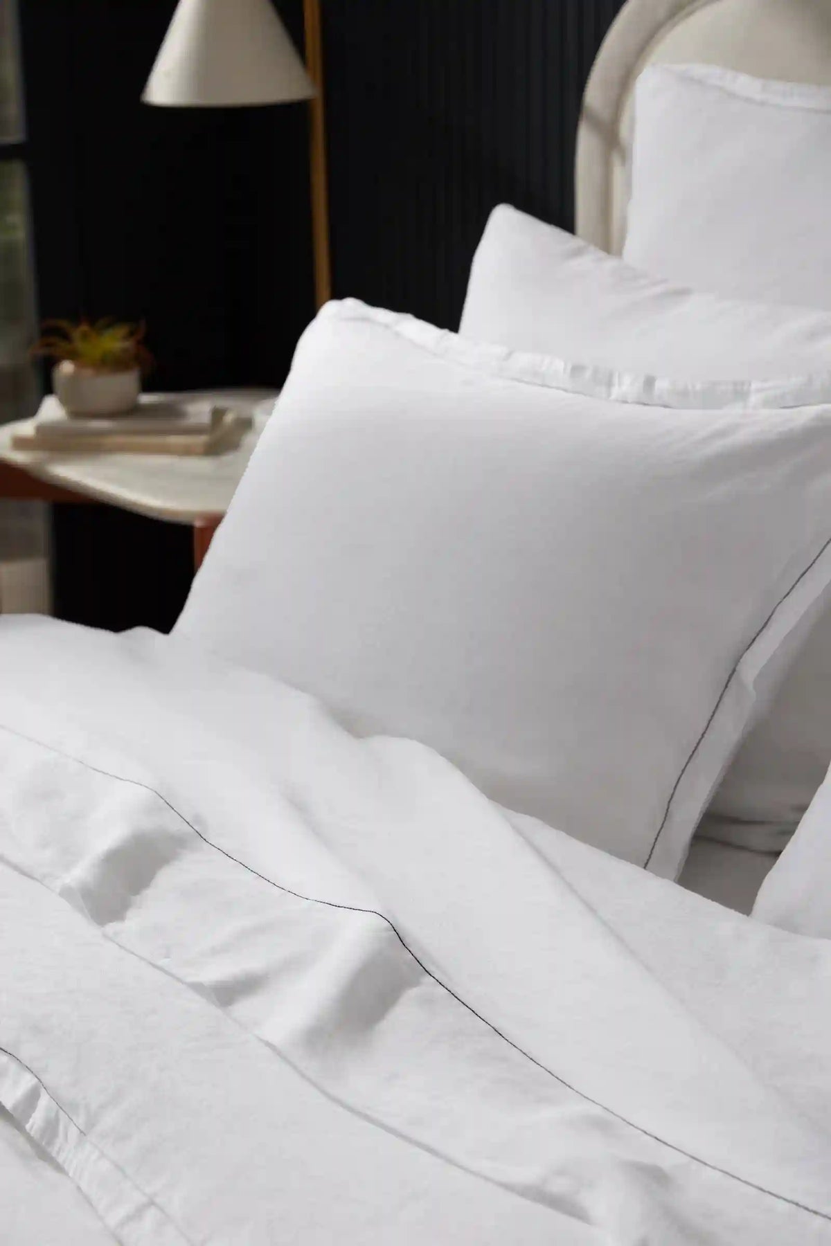 Linen Tencel Euro Sham - FINAL SALE (White with Black)