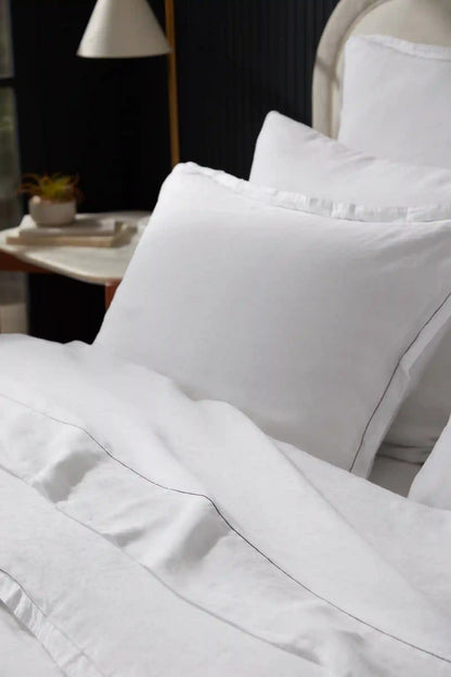 Linen Tencel Euro Sham - FINAL SALE (White with Black)