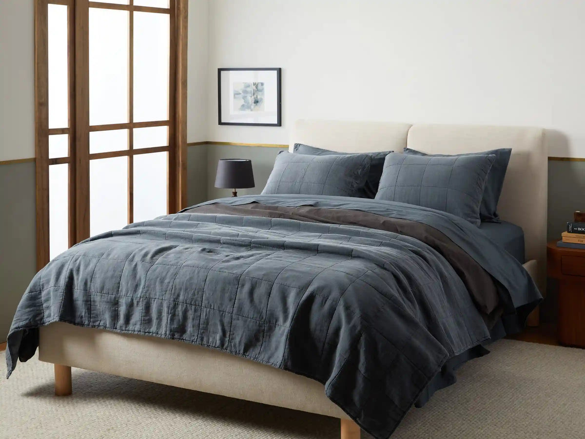 Linen Box Quilted Sham Set (Dusk)