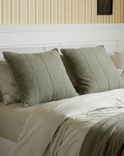 Linen Box Quilted Euro Sham (Moss)