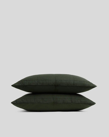 Linen Box Quilted Sham Set (Evergreen)
