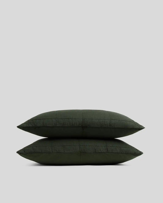 Linen Box Quilted Sham Set (Evergreen)