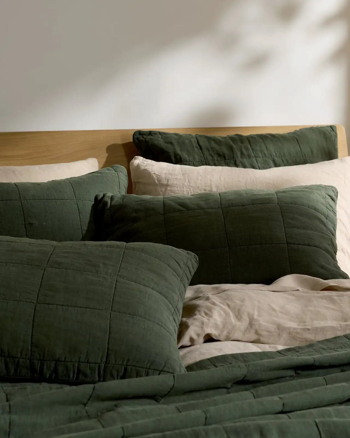 Linen Box Quilted Sham Set (Evergreen)