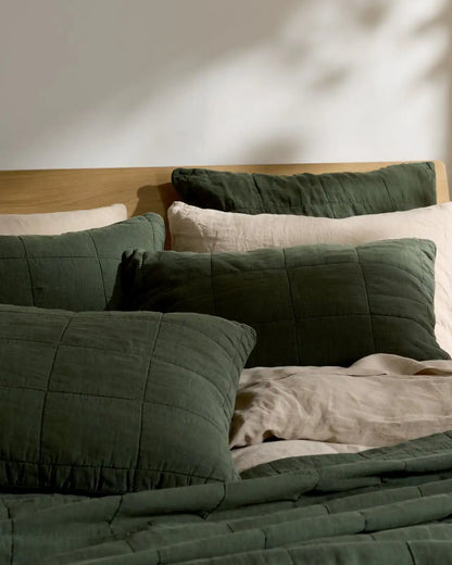 Linen Box Quilted Sham Set (Evergreen)