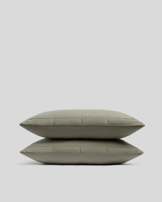 Linen Box Quilted Sham Set (Moss)