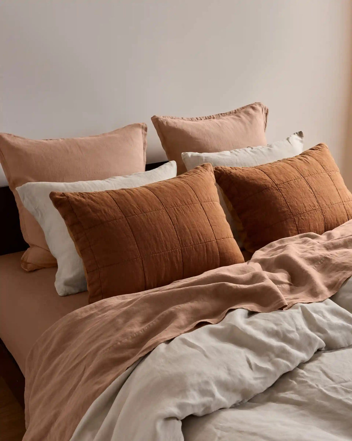 Linen Box Quilted Sham Set (Tobacco)