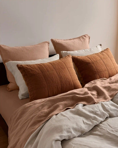 Linen Box Quilted Sham Set (Tobacco)