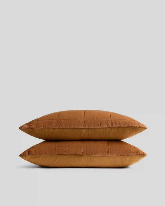Linen Box Quilted Sham Set (Tobacco)
