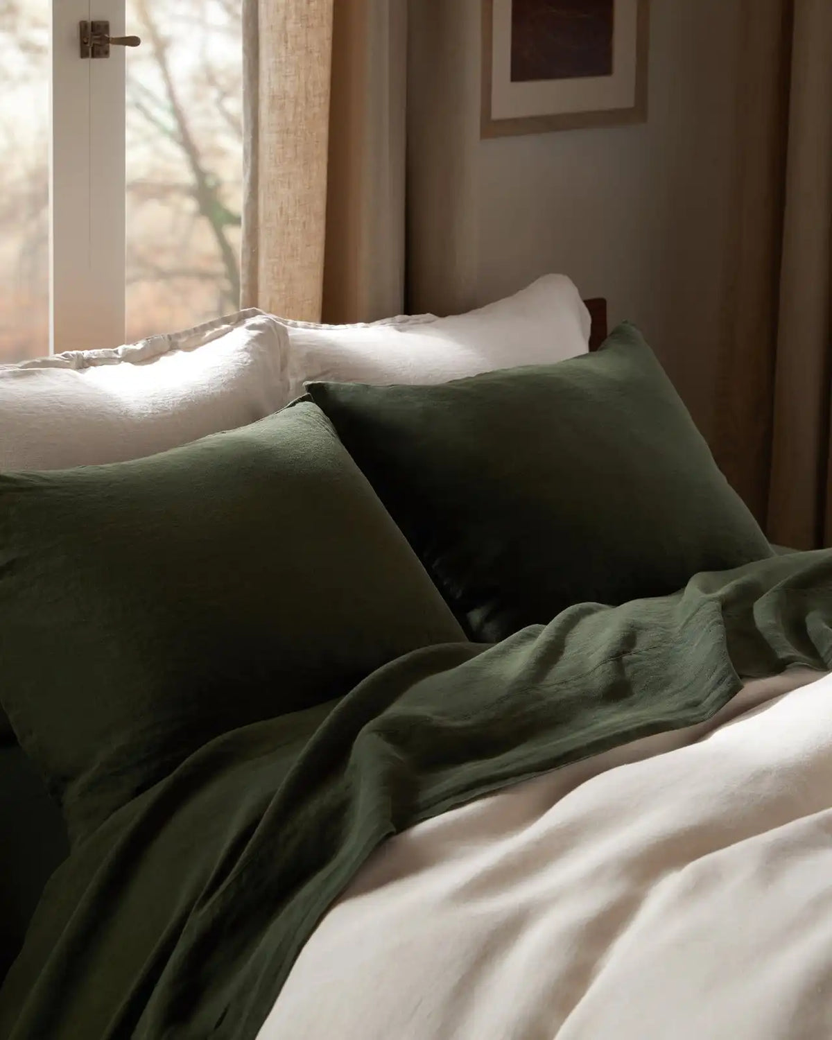 Linen Pillowcase Set (Evergreen)