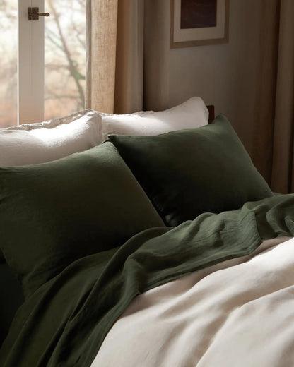Linen Pillowcase Set (Evergreen)