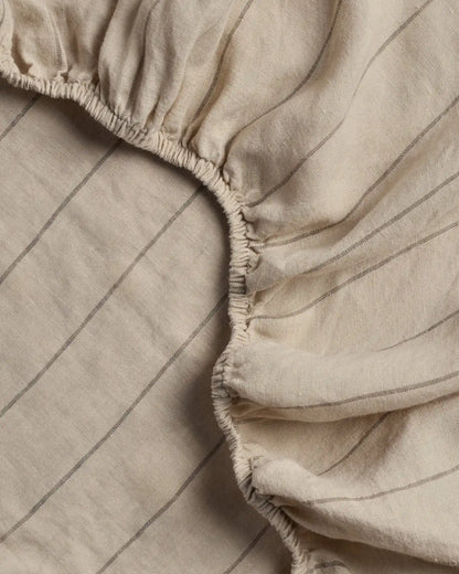 Linen Fitted Sheet (Bone Stripe)