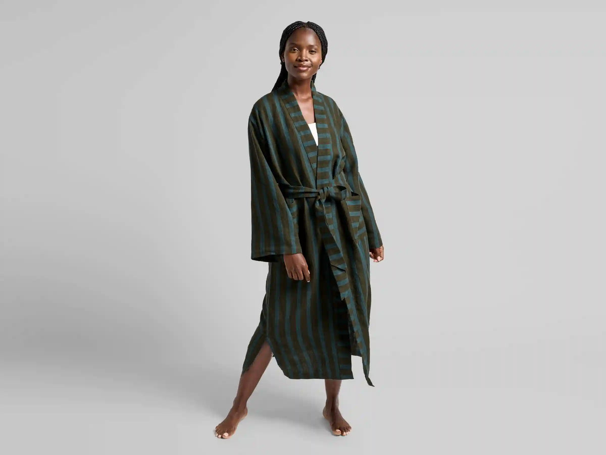 Linen Stripe Robe - FINAL SALE (Evergreen and Peacock)