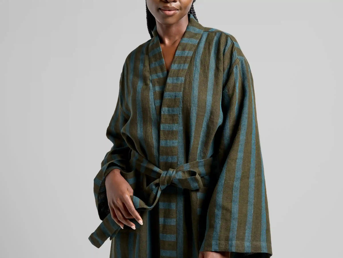 Linen Stripe Robe - FINAL SALE (Evergreen and Peacock)