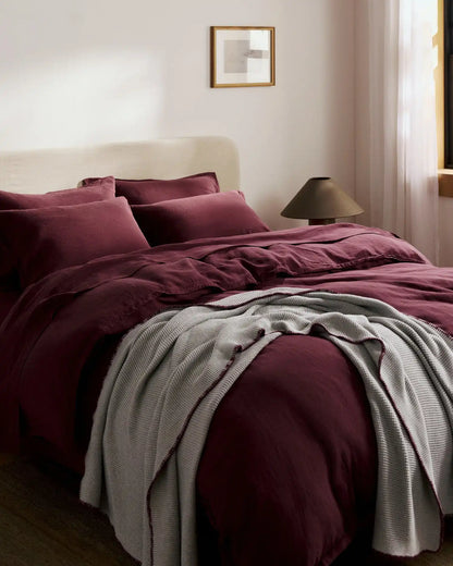 Linen Tencel Duvet Cover Set - Garnet K/CK