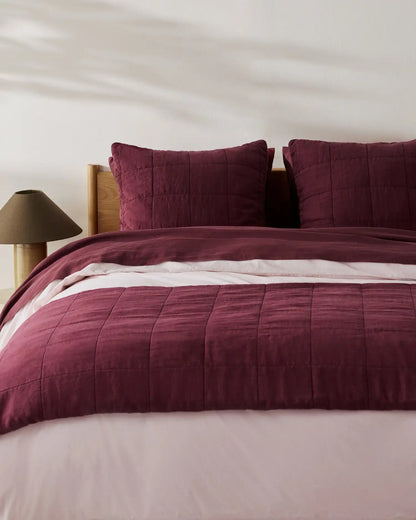 Linen Box Quilted Euro Sham (Garnet)