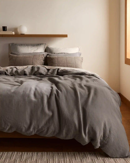 Linen Duvet Cover Set - Pebble F/Q
