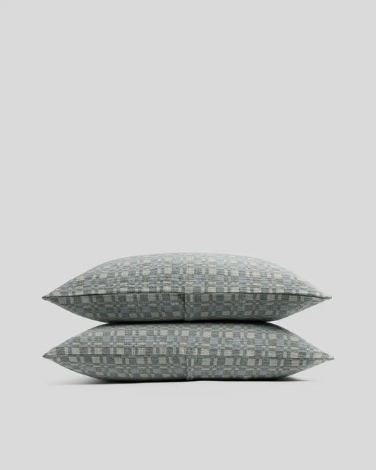 Modern Check Jacquard Sham Set (Dusk and Moss)
