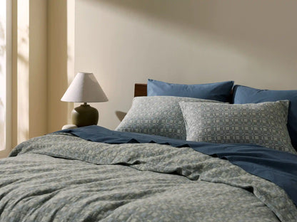 Modern Check Jacquard Duvet Cover (Dusk and Moss)