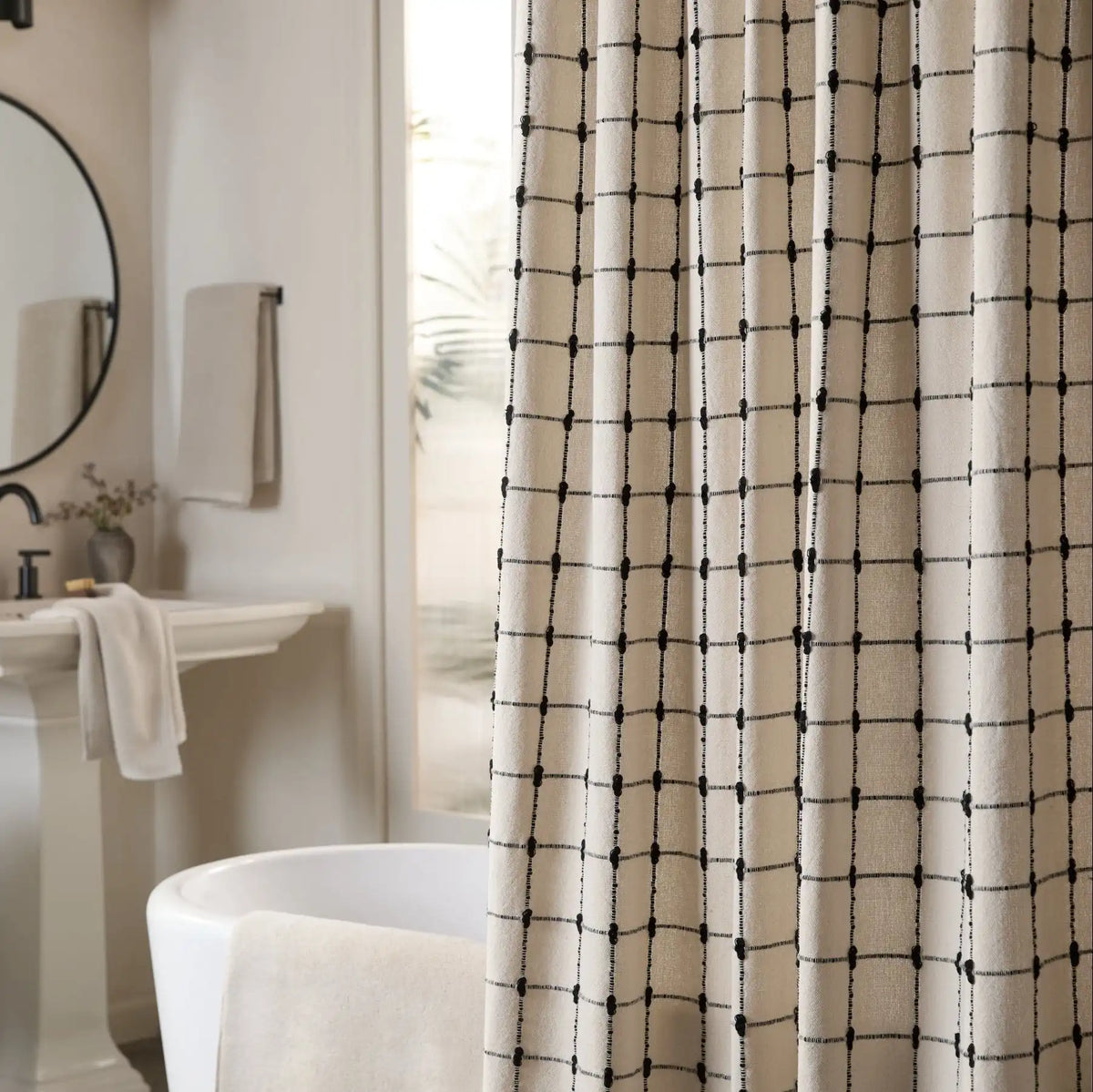 Organic Oasis Shower Curtain (Natural with Soft Black)