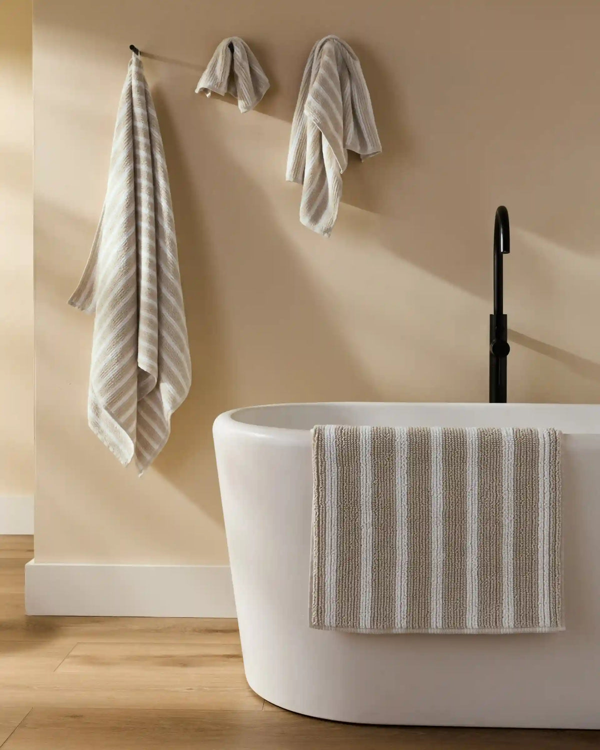 6+6 Organic Resort Stripe Bath Bundle - Bone with White