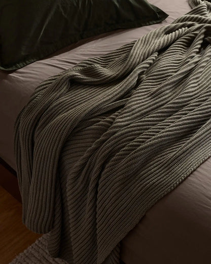 Organic Rib Knit Throw (Thyme)